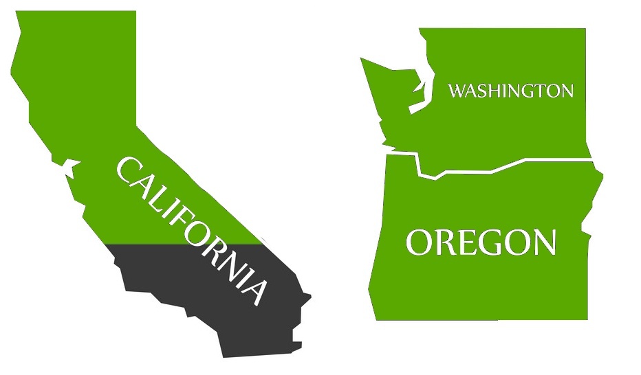 california washington oregon map